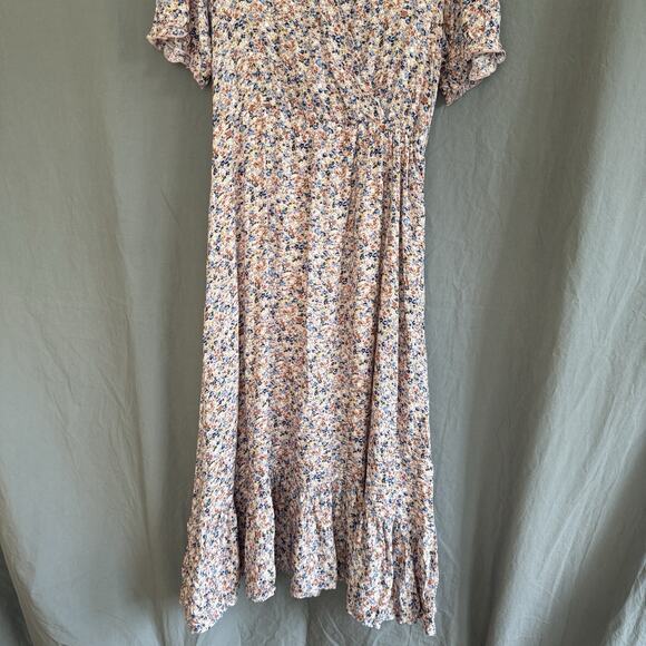 Manydress Floral Midi Dress Pink Ruffle Prairie Style Boho Women's Size Medium - Picture 3 of 13